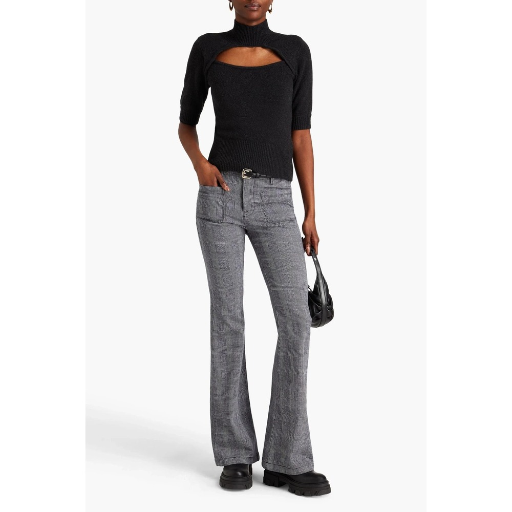 FRAME Le Bardot Flare Pants Womens 27 Noir Multi Plaid LBF403P Low-Rise Classic